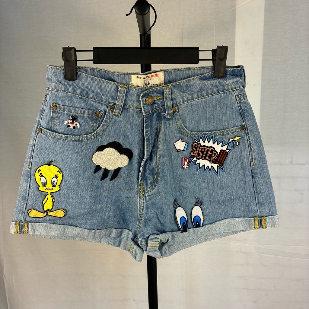 Nwot Paul & Joe X Looney Tunes Appliqued Denim Shorts 36